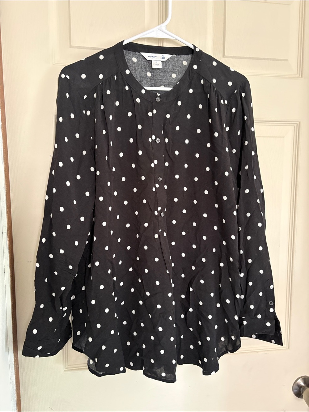 Old Navy - The Tunic Shirt - Black White Polka Dot Button-Down Blouse - Size L
